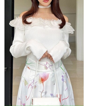 シアーコンビオフショルニットトップス