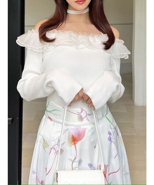 シアーコンビオフショルニットトップス