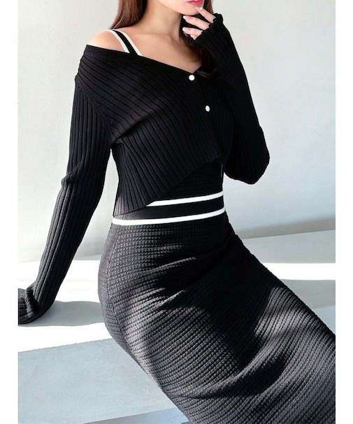 オープンワークコンビニットワンピース