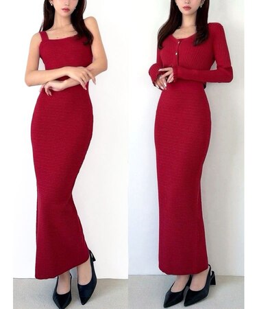 オープンワークコンビニットワンピース