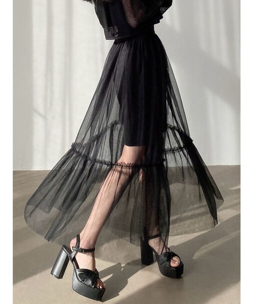 レイヤードチュールロングスカート