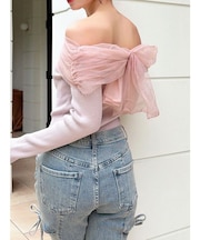 バックリボンオフショルニットトップス