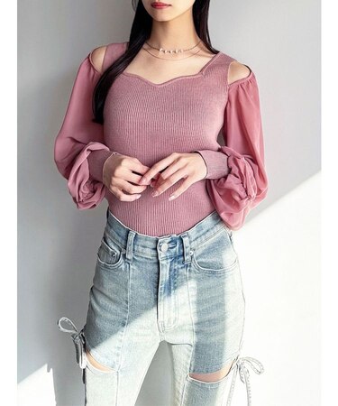 シアースリーブニットプルオーバー