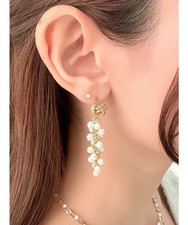 ボリュームパールチェーンピアス