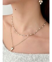 ポイントハートパールストーンネックレス