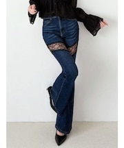 レースドッキングデニムパンツ