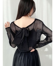 透かし編みクロップドニットトップス