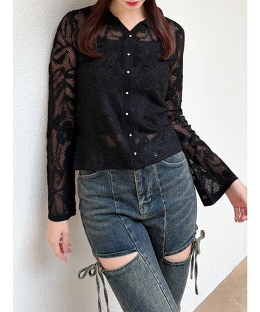 シアーポロニットトップス