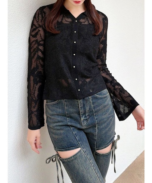 シアーポロニットトップス