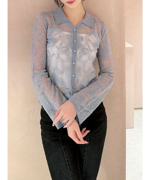 シアーポロニットトップス