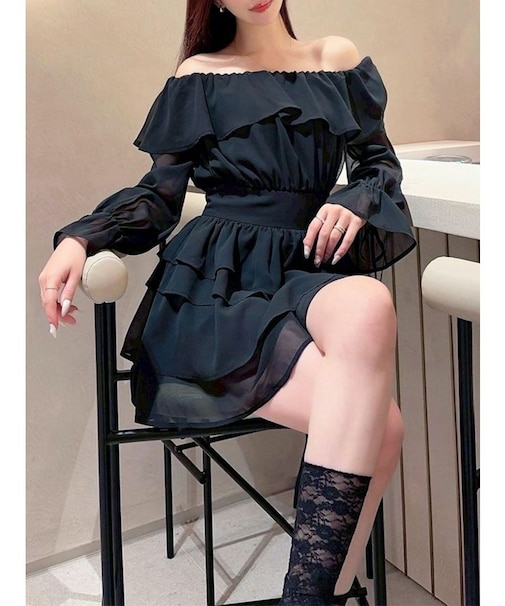 オフショルシフォンミニワンピース