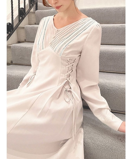 バイカラーピンタックフレアワンピース