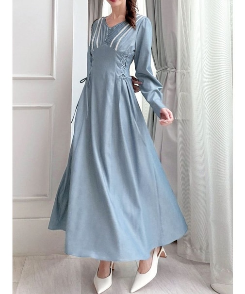 バイカラーピンタックフレアワンピース