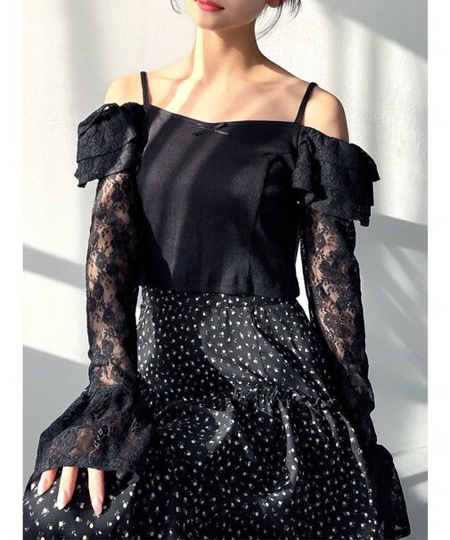 スリーブレースリブカットトップス