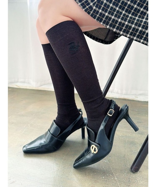 【RESEXXY×靴下屋】刺繍ラメリブハイソックス