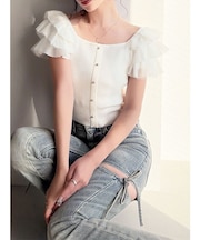 ショルダーフリルニットトップス