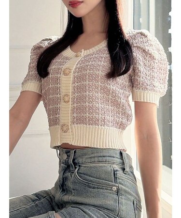 バイカラーニットトップス