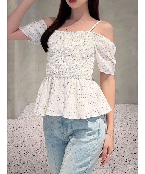 オフショルシャーリングチュニック