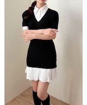 シャツレイヤードミニニットワンピース