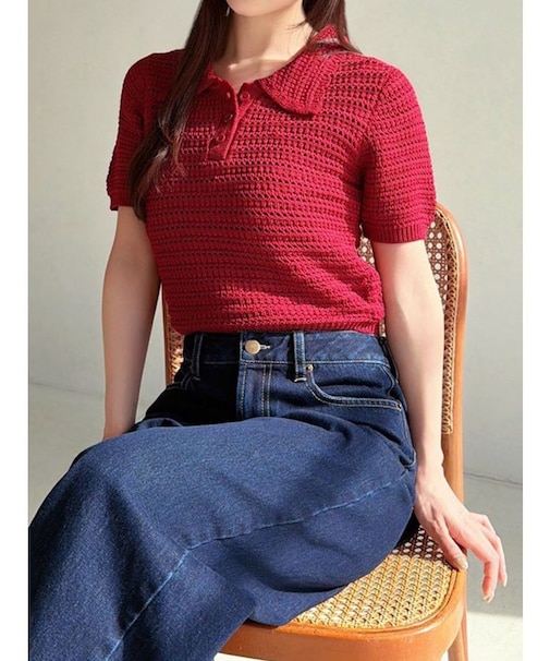 透かし編みニットポロ