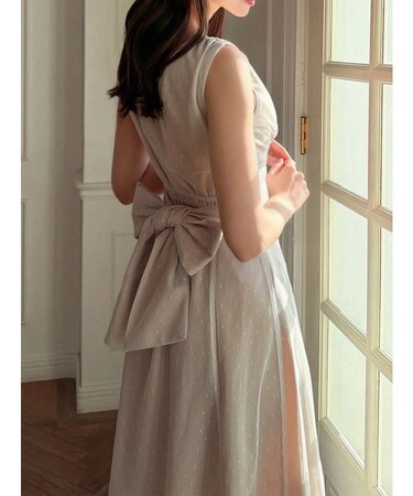 ドットチュールレイヤードワンピース