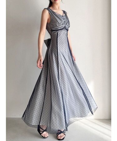 ドットチュールレイヤードワンピース