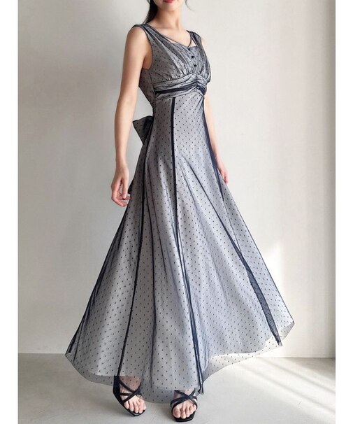 ドットチュールレイヤードワンピース