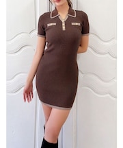 ゴールドボタンバイカラーニットポロワンピース