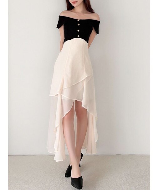 シフォンドッキングオフショルワンピース