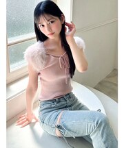 フェイクファースリーブニットトップス