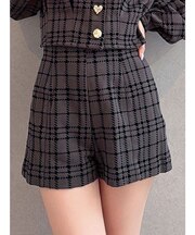 チェックハイウエストショートパンツ