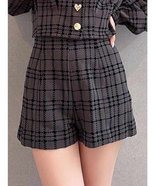チェックハイウエストショートパンツ