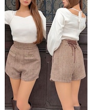 ハイウエストツイードショートパンツ
