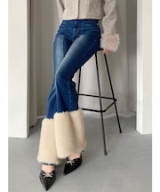 ヘムフェイクファーデニムパンツ