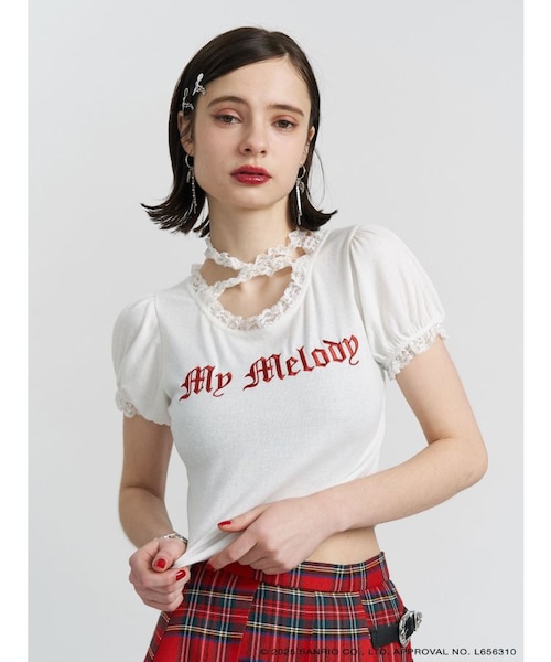tシャツ 「メロクロコラボ」My Melodyフリルチョーカーリボントップス レディース メロクロコラボ】My Melodyフリルチョーカーリボントップス