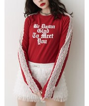 シャイニーロゴレースライントップス