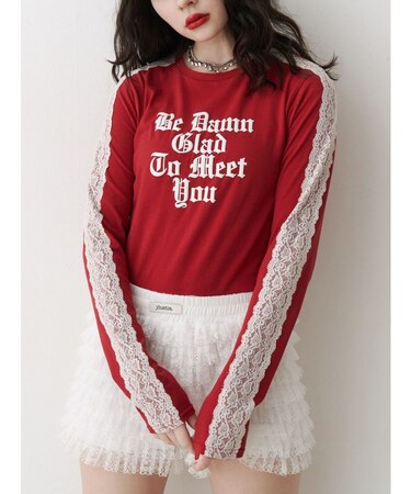 シャイニーロゴレースライントップス