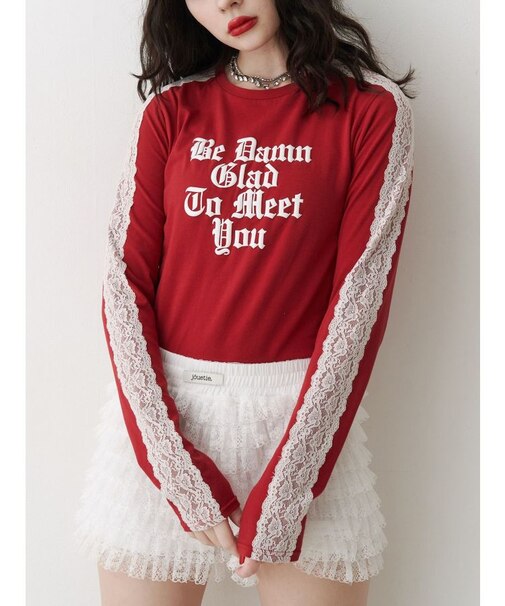 シャイニーロゴレースライントップス