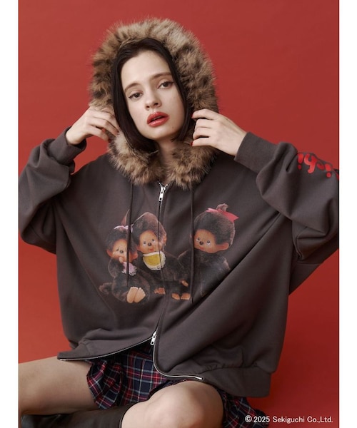 【monchhichi×jouetie】ファードッキングZIPフーディ ブラック monchhichi×jouetie】ファードッキングZIPフーディ｜ジュエティの通販