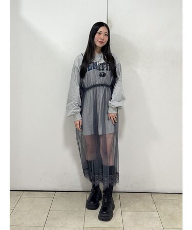 チュールレイヤードロングワンピース