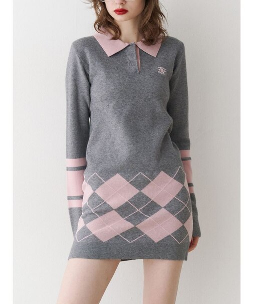 ニットポロフィットミニワンピース