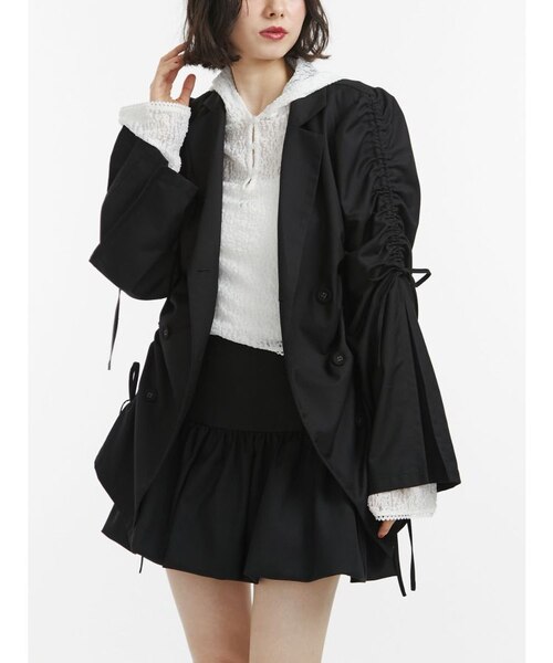 ギャザーリボンジャケットミニワンピース【セットアップ対応