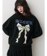 リボンジャガードルーズニット