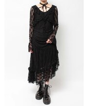 ラッフルフリルレースロングワンピース