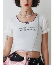 レースネックロゴパフTシャツ