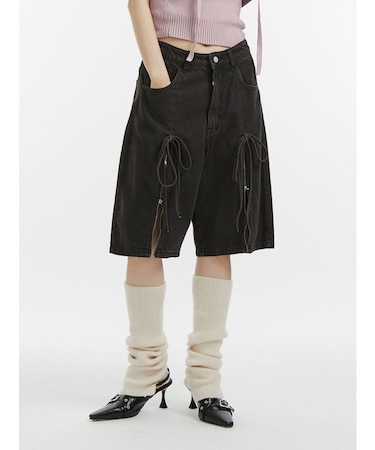 ジップスリットデニムハーフパンツ【セットアップ対応】