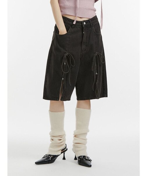 ジップスリットデニムハーフパンツ【セットアップ対応】