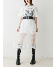 ハーフスリーブチュールレイヤードワンピース