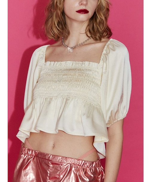 シャーリング2WAYブラウス