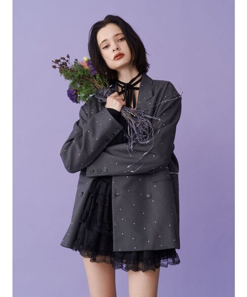 ラインストーンテーラードジャケット【セットアップ対応】｜ジュエティ